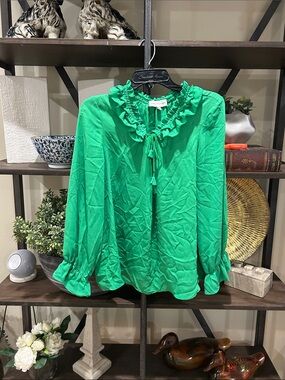 Gibson Latimer Ruffled Tie-Neck Blouse - Green large